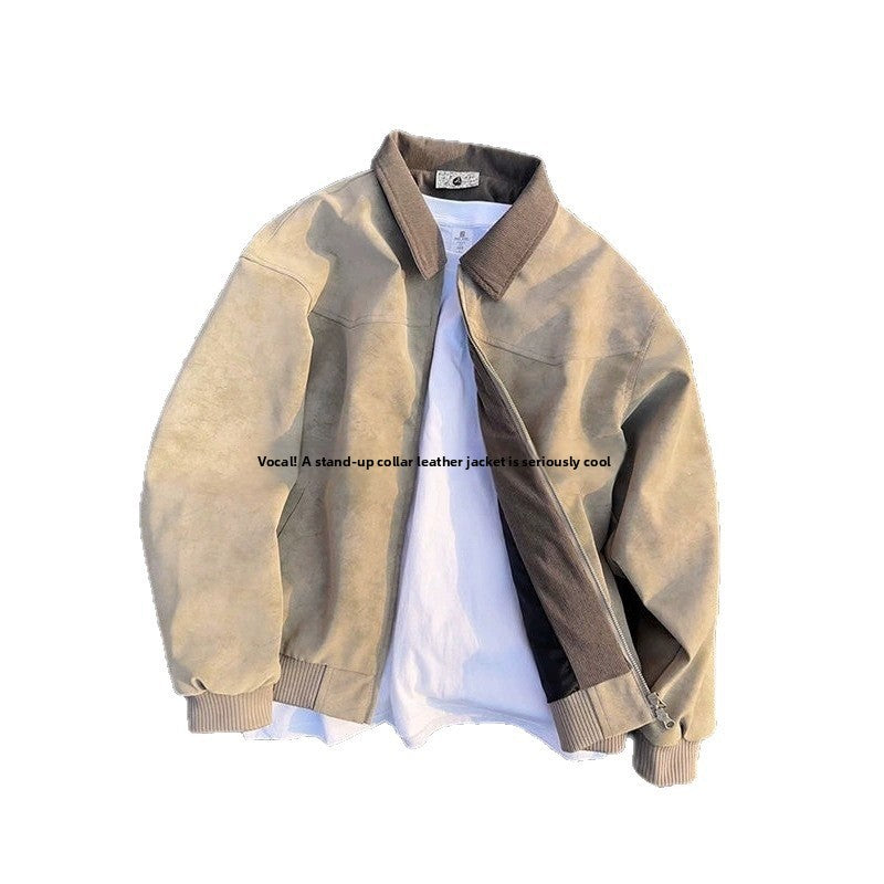 Mens PU Leather Tie-Dye Jacket