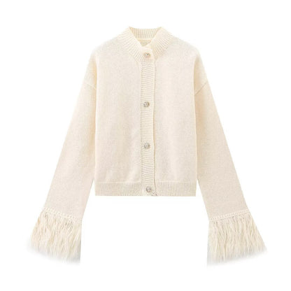 Women?s Fuzzy Cuff Button-Front Knit Cardigan