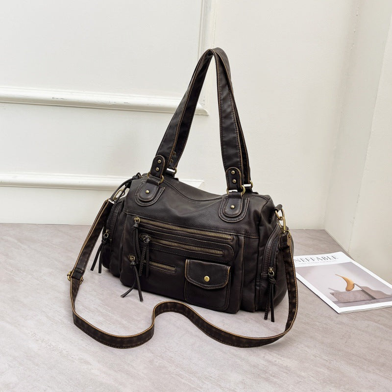 Large Capacity Retro Style Multi-Pocket Tote Bag