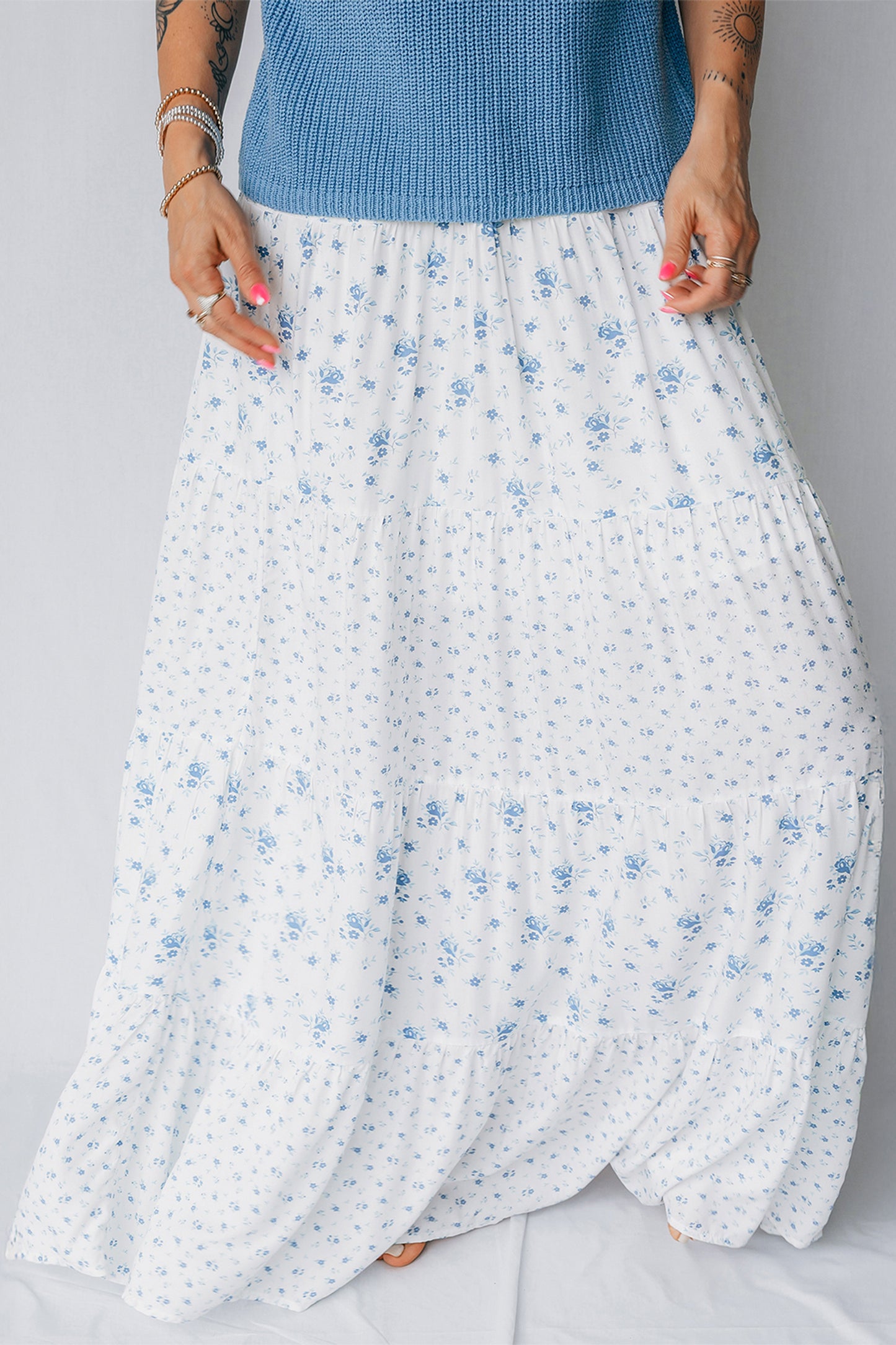 Maxi-rok met hoge taille en kleine bloemenprint in boho-stijl