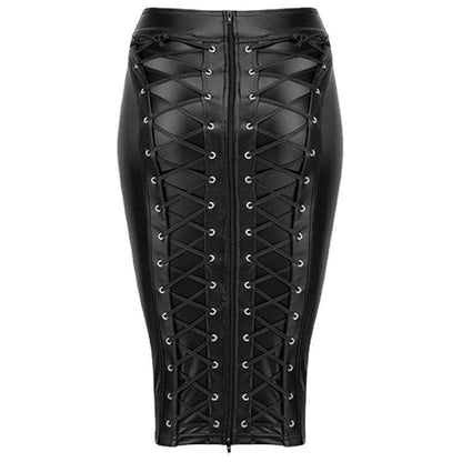 Noir Handmade Hoge taille PU-lakleren heuprok met veters en ritssluiting