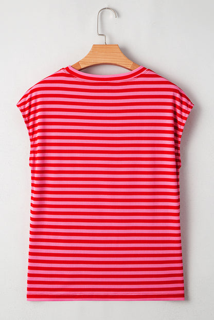 Gestreepte T-shirt met ribboord korte mouwen en ronde hals