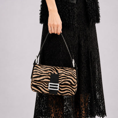 Retro zebra-patterned faux horsehair shoulder bag