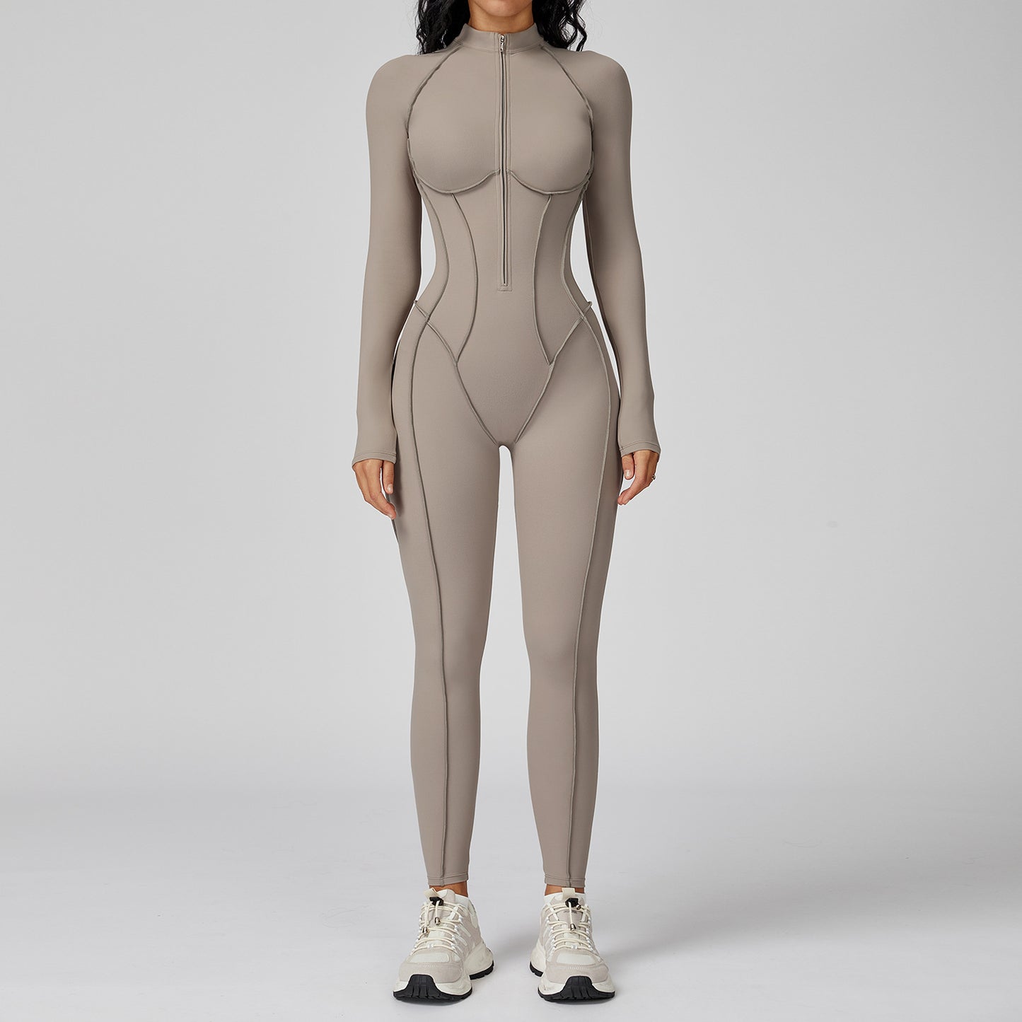 Vertical stripe stand-collar one-piece yoga suit