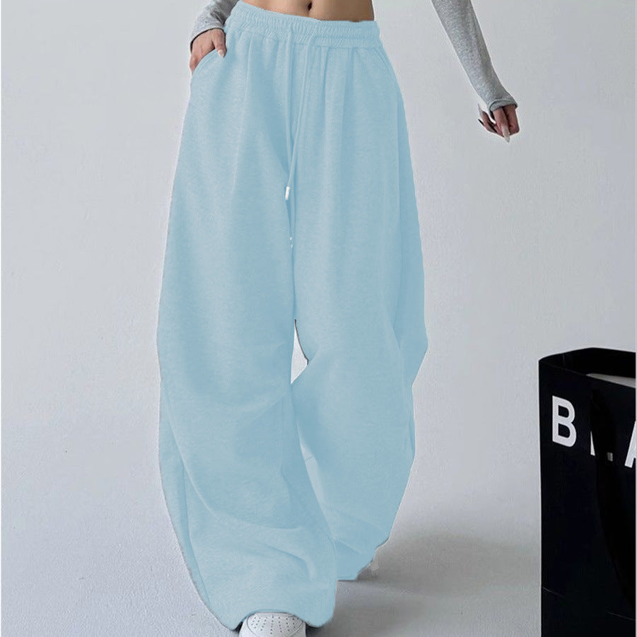 Women's Straight Loose Fleece-Lined Drawstring Casual Pants