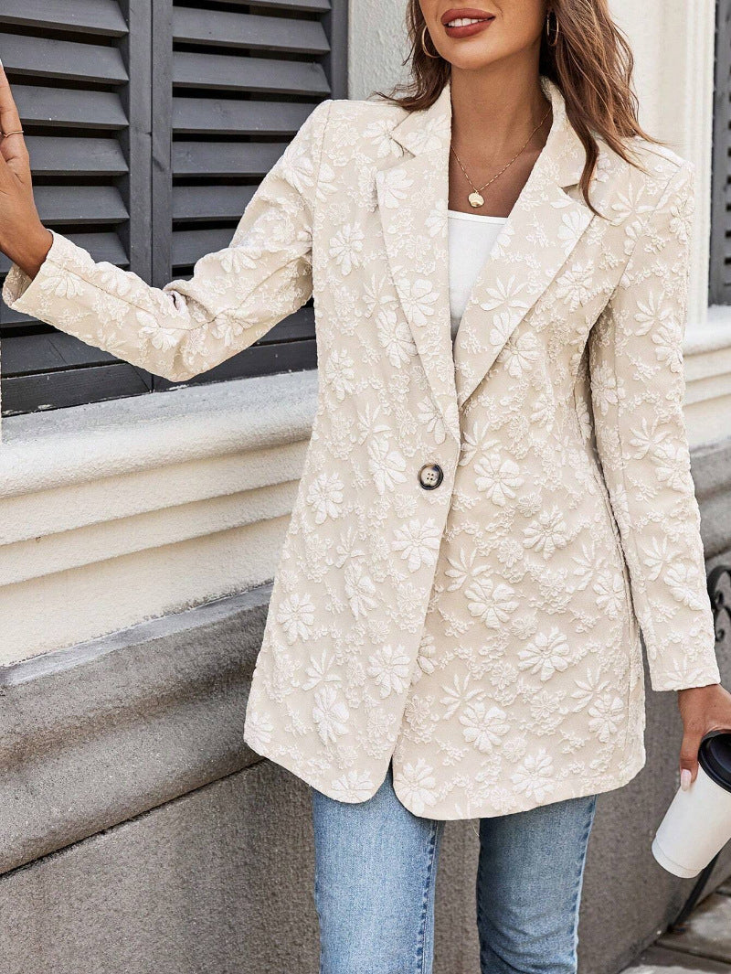 Jacquard damesblazer met één knoop