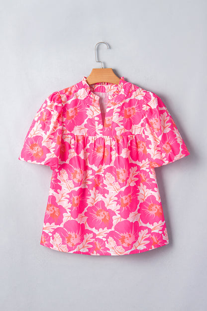 Zomerblouse met korte pofmouwen en bloemenprint
