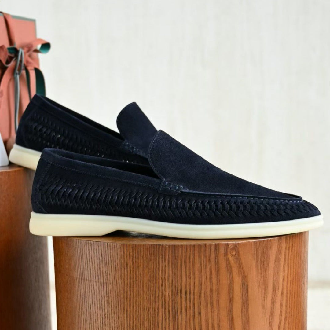 Retro British-style suede woven breathable one-piece slip-on loafers