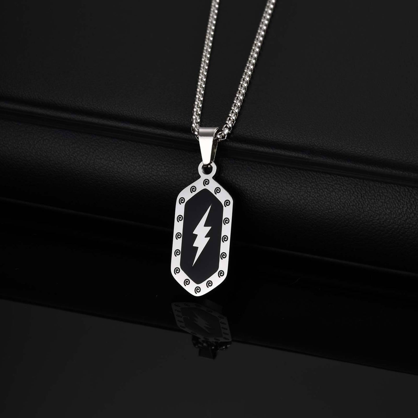 Stainless Steel Hexagonal Lightning Pattern Pendant Necklace