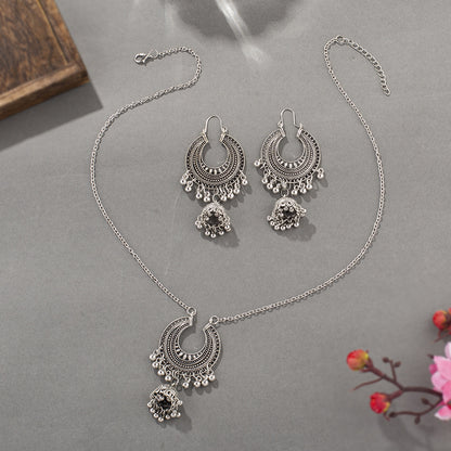 Bohemian retro oorbellen en ketting set met belletjes