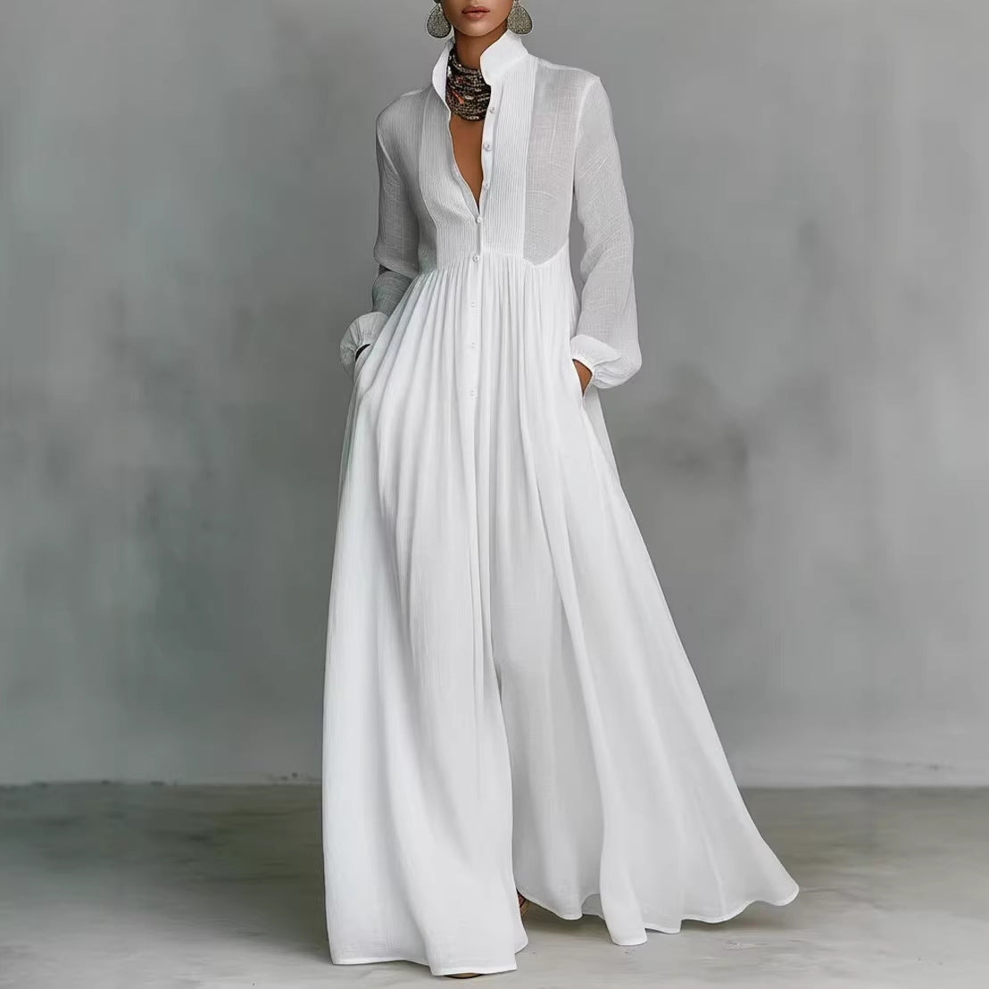 Elegant Pleated Lantern Sleeve Dress