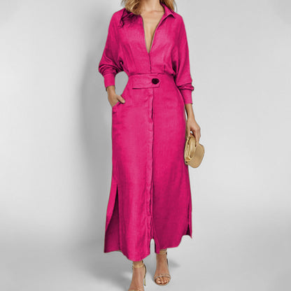 Elegant Tie-Waist Long Sleeve Dress