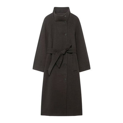 Womens Stand Collar Belted Coat