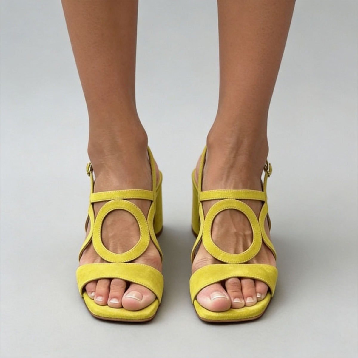 Womens High Heel Square Toe Buckle Strap Sandals