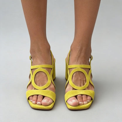 Womens High Heel Square Toe Buckle Strap Sandals