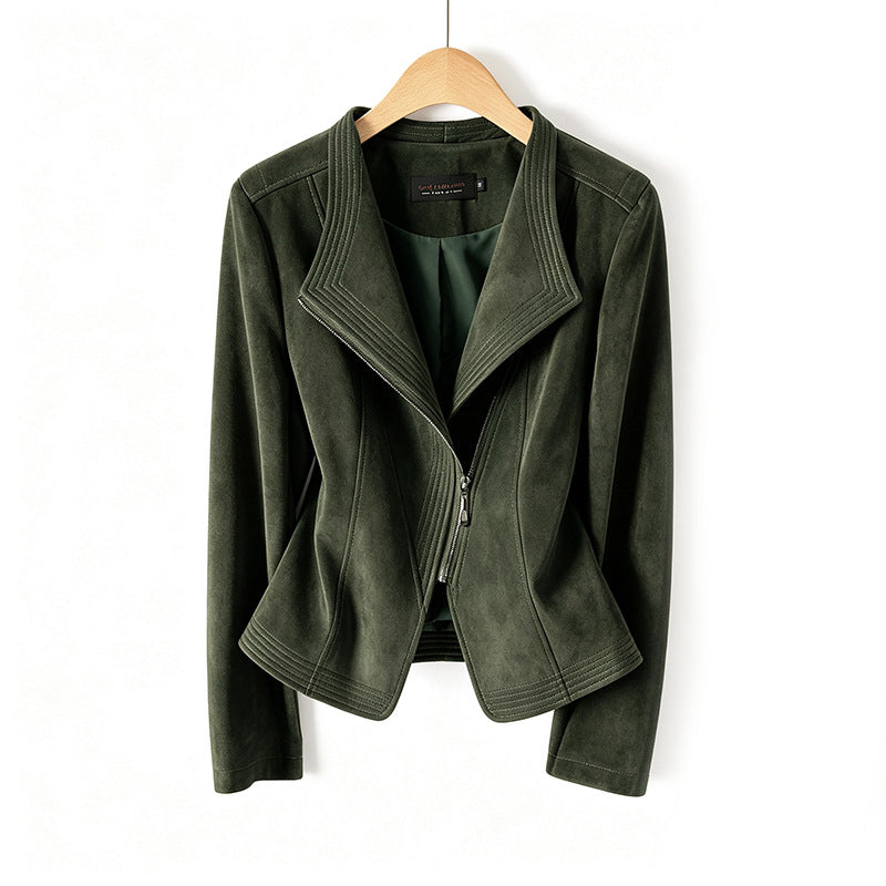Womens PU Leather Biker Jacket Slim Fit Lapel Zipper