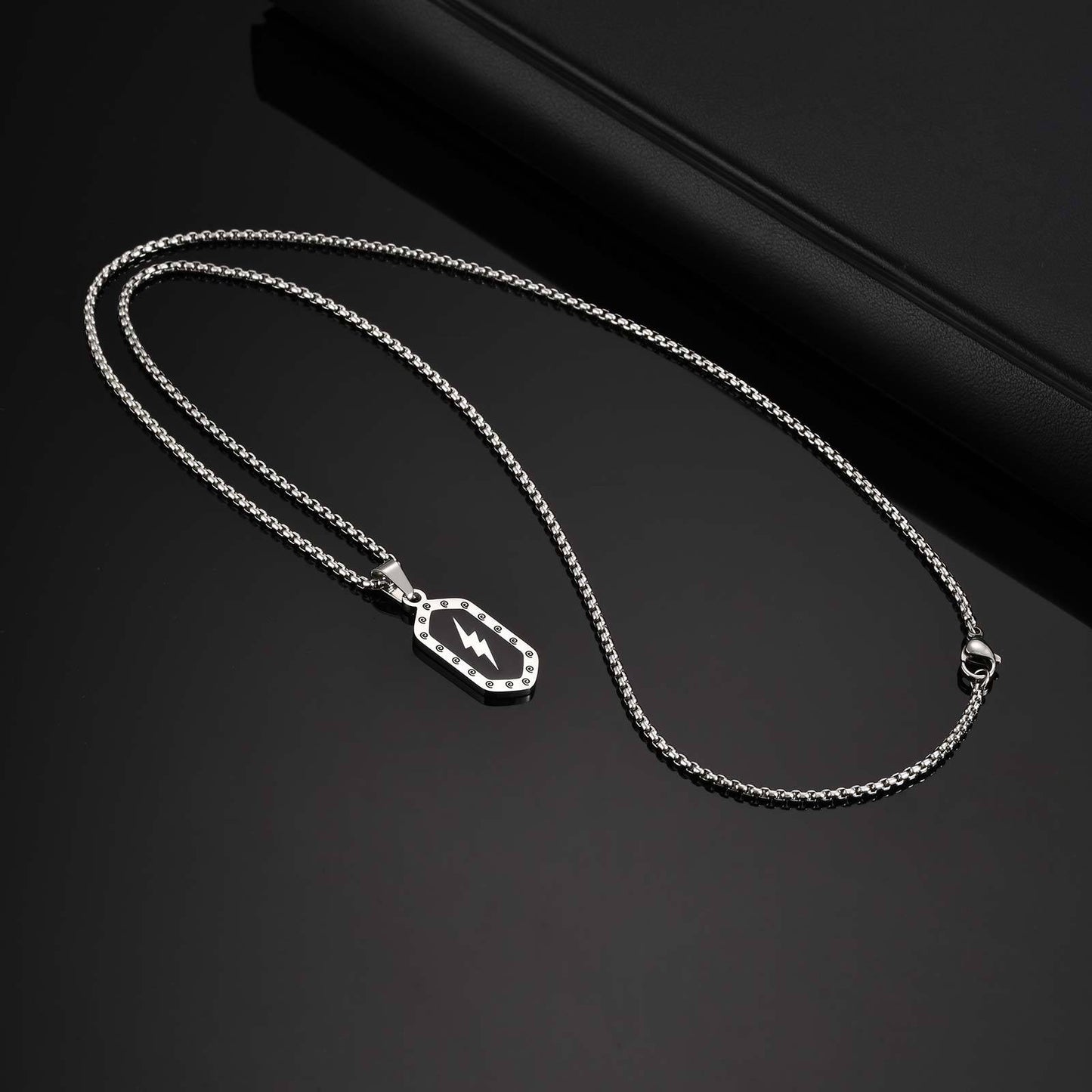 Stainless Steel Hexagonal Lightning Pattern Pendant Necklace