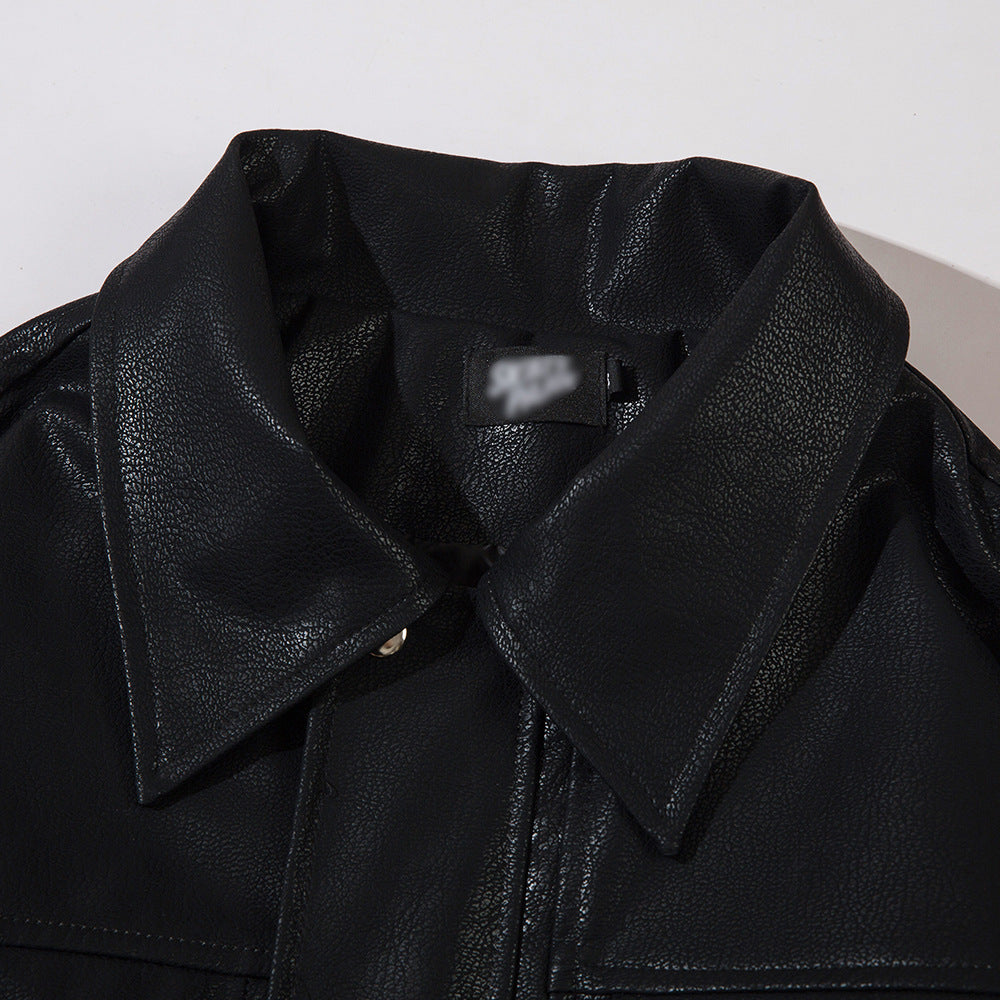 Heren casual Amerikaanse stijl losse PU-leren jacket