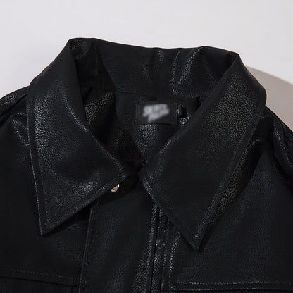 Heren casual Amerikaanse stijl losse PU-leren jacket