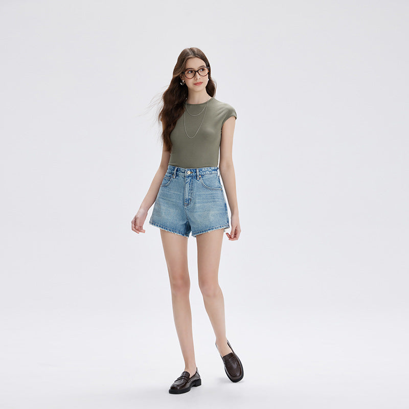 Dames denim shorts met hoge taille