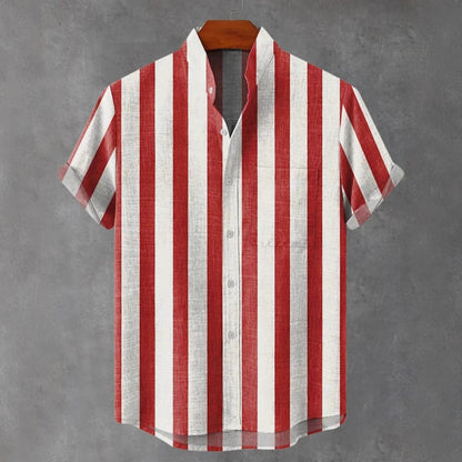 Heren opstaande kraag contrasterende kleur gestreept casual overhemd