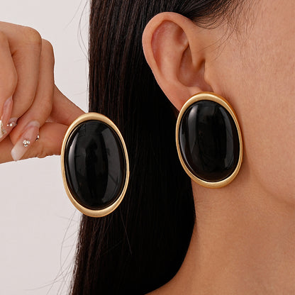Retro Geometric Resin Oval Earrings
