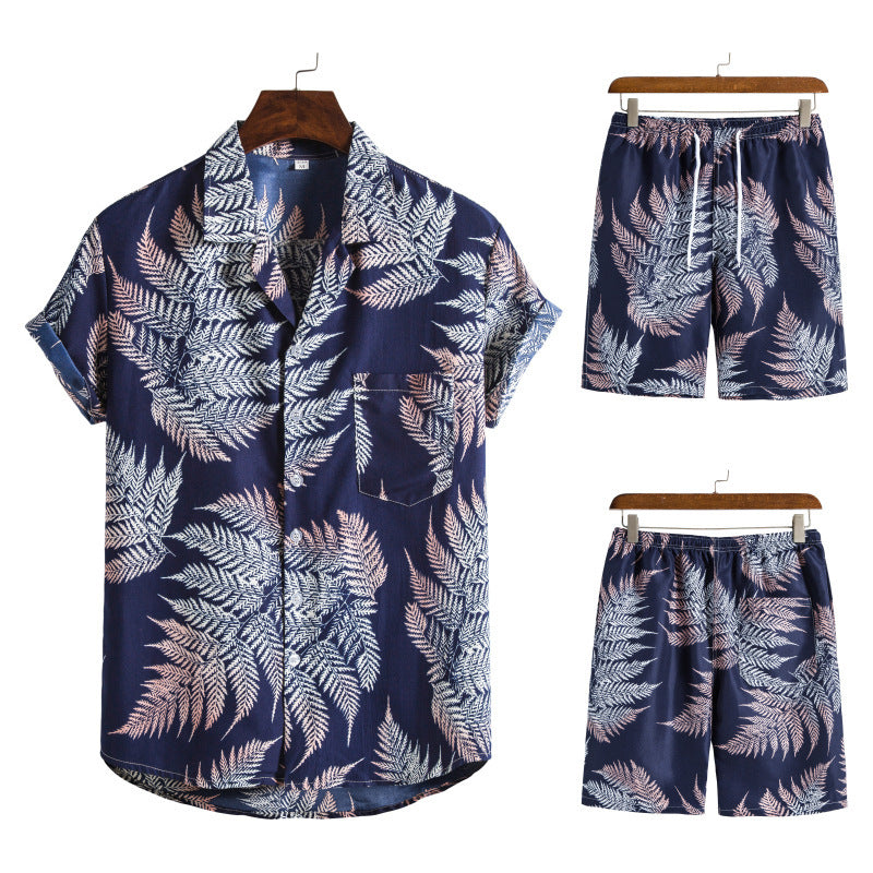 Hawaiian Series Strand Stijl Korte Mouw Shirt Strandbroek Tweedelig Set