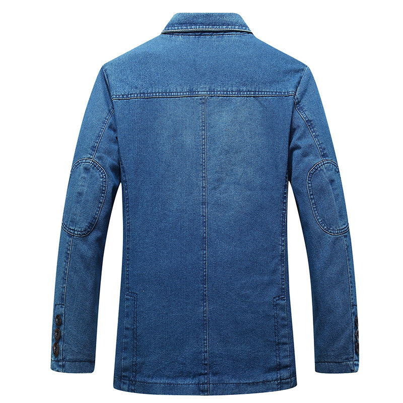 Men's Slim Fit Solid Color Denim Jacket Casual Zipper Hooded Coat