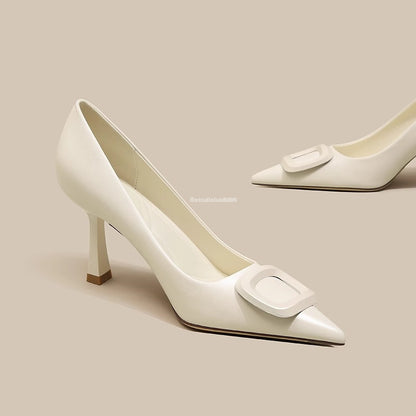French Square Buckle Pointed Toe Stiletto Heels