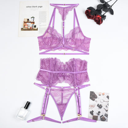 Transparent Lace Lingerie Set with Underwire