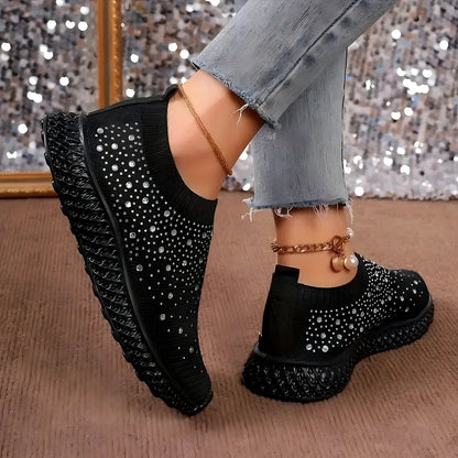 Mesh Rhinestone Flat Casual Shoes