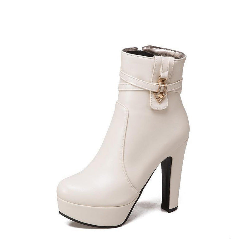Women Chunky Heel Ankle Boots Side Zipper Rhinestone Short Boots