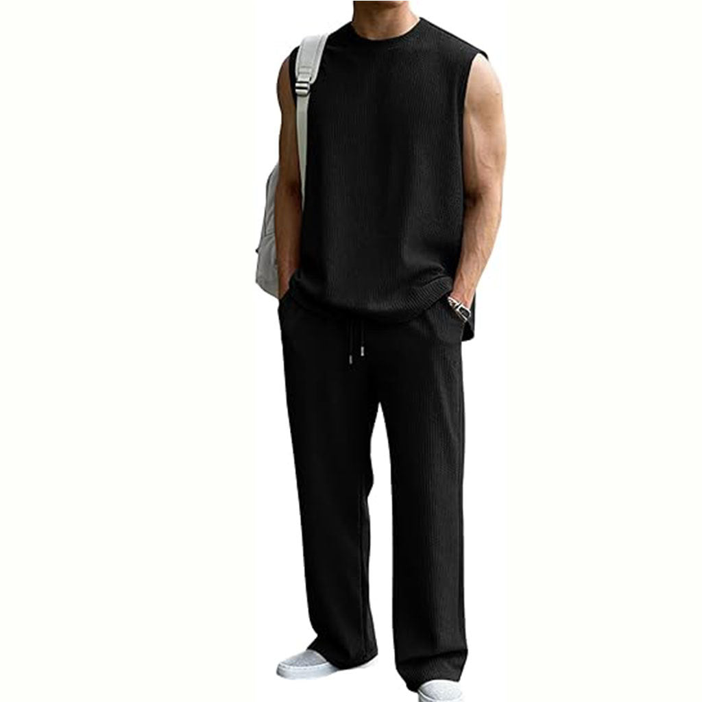Men's Jacquard Ribbed Tank Top and Pants Set