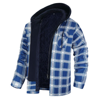 Autumn and Winter Cotton Outwear Plaid Long-Sleeved Loose Hooded Jacket