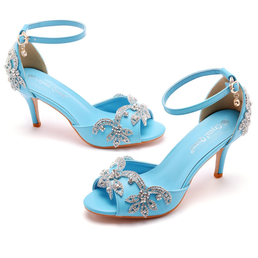 Stiletto sandalen met open neus en strasssteentjes