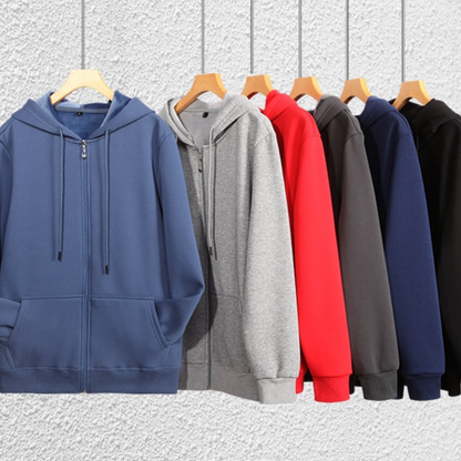 Zip-Up Hooded Cotton Cardigan Sweatshirt