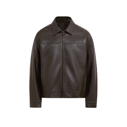 Mens PU Leather Casual Coat Turn-down Collar Outerwear