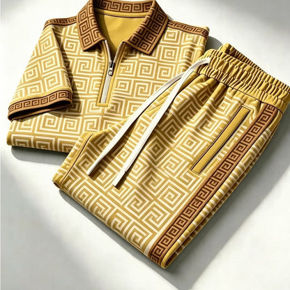 Men's Zip-Up Polo Shirt and Pants Set