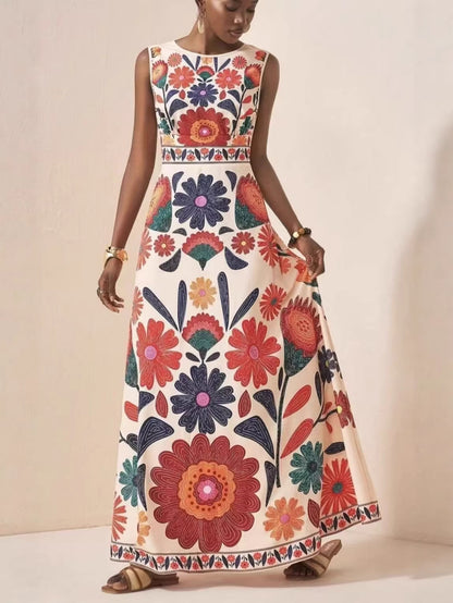 Printed Bohemian Sleeveless Long Dress