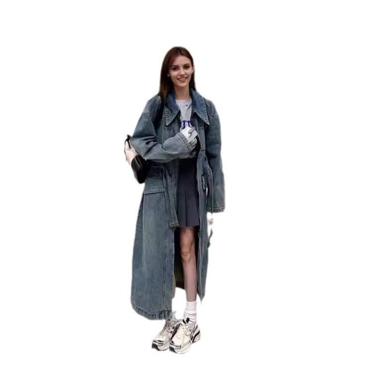 Women Long Denim Trench Coat