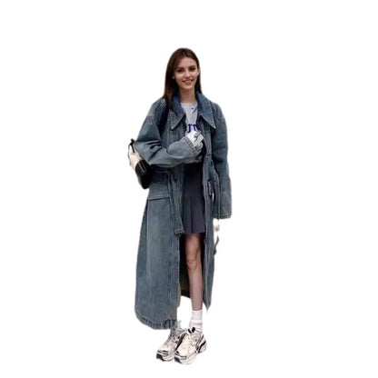 Women Long Denim Trench Coat