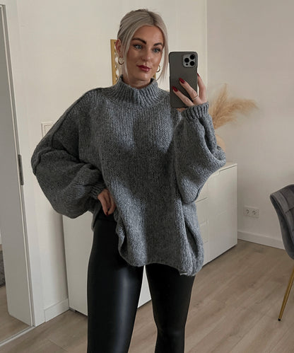 Cross-Border Amazon Foreign Trade New Thick Needle Reverse Bone Knitted Pullover Casual Loose Half Turtleneck Long-Sleeved Sweater for Women