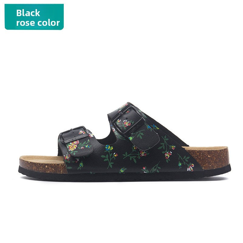 Buckle Flats Cork Slippers