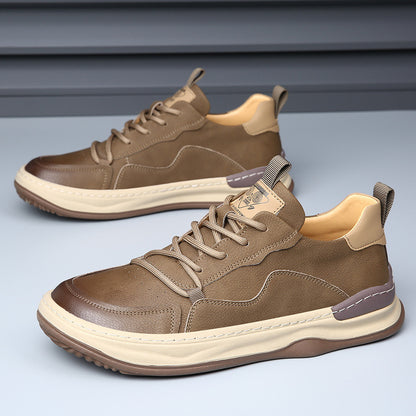 Genuine Leather Mens Casual Shoes Breathable Lace-Up Sneakers