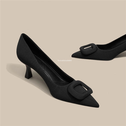 French Square Buckle Pointed Toe Stiletto Heels
