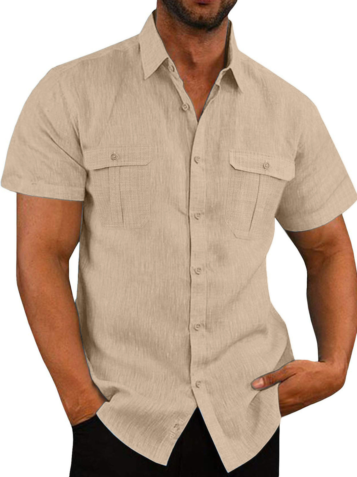 Mens Casual Short Sleeve Shirt with Pockets