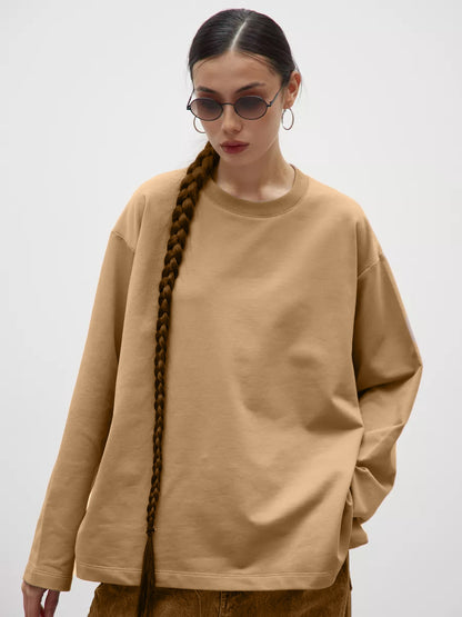 Womens Long Sleeve Cotton T-Shirt Loose Fit Casual Top