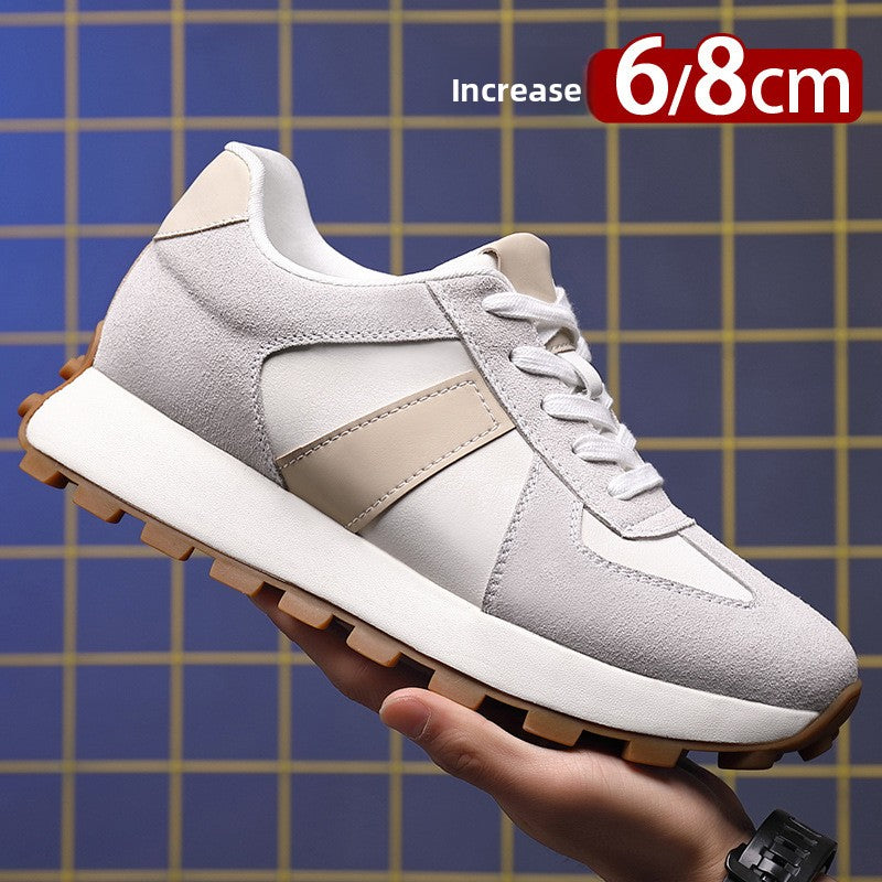 Mens Breathable Height Increasing Sneakers Genuine Cowhide Leisure Shoes