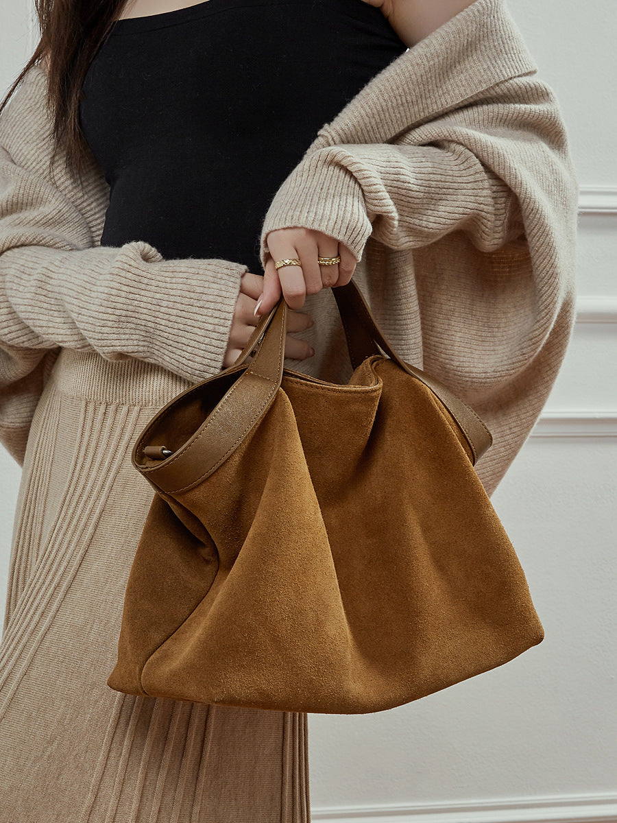 Retro matte leather large capacity commuter tote bag