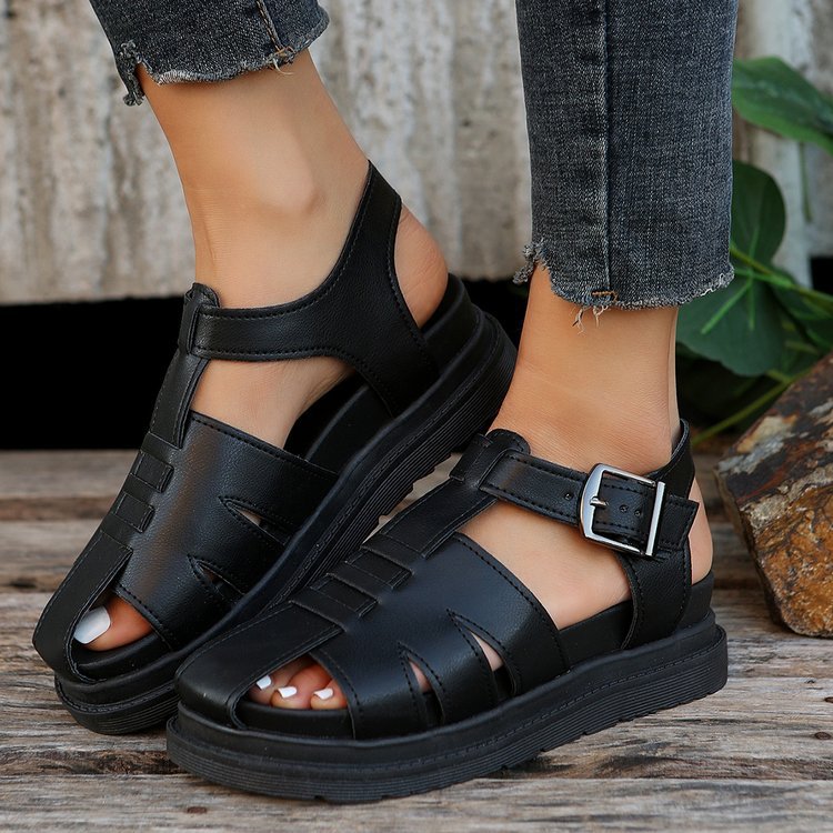 New Design Womens Flat Roman Sandals Thick Hollow Out Sandals